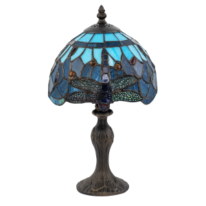 Handmade Midnight and Sky Blue Stained Glass Dragonfly Tiffany Lamp
