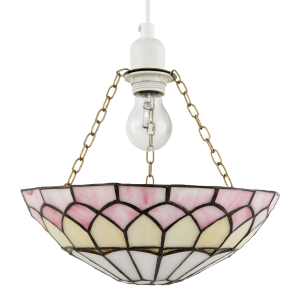 Pale Pink Stained Glass Domed Tiffany Pendant Light Shade with Chains