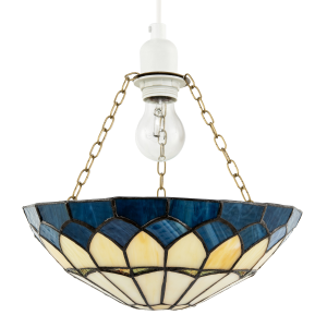 Midnight Blue Stained Glass Domed Tiffany Pendant Shade with Chains