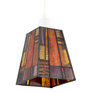 Art Deco Tiffany Glass Pendant Shade with Orange and Amber Panels