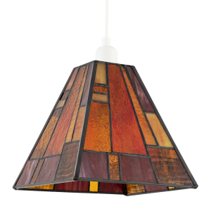 Art Deco Tiffany Pendant Lighting Shade with Orange and Amber Panels