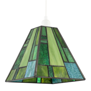 Art Deco Tiffany Pendant Lighting Shade with Emerald and Green Panels