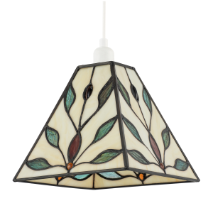 Square Tiffany Glass Pendant Light Shade with Emerald Green Leaves