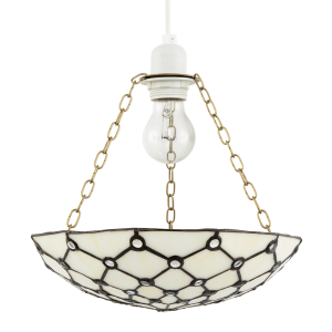 White Toned and Clear Beaded Tiffany Glass Easy Fit Bowl Pendant Shade