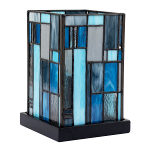 Designer Art Deco Tiffany Glass Table Lamp in Midnight and Sky Blue
