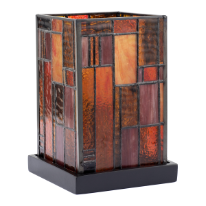 Designer Art Deco Tiffany Glass Table Lamp in Orange and Dusty Red