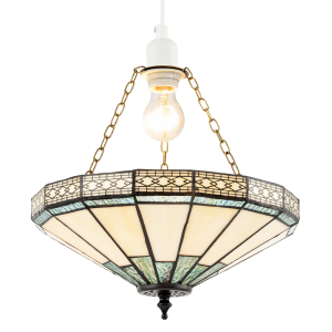 1920s Vintage Tiffany Pendant Light Shade with Emerald Green Glass