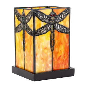 Orange Amber Toned Tiffany Stained Glass Lamp with Dragonfly Decor