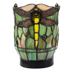 Classic Dragonfly Tiffany Uplighter Lamp in Green and Toned Amber