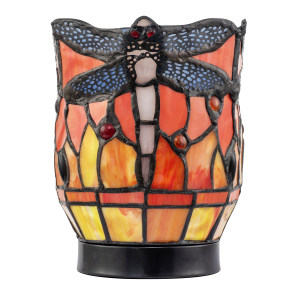 Classic Dragonfly Tiffany Uplighter Lamp in Orange and Toned Amber
