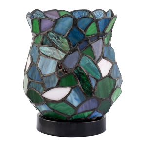 Dragonfly Themed Open Top Blue and Green Stained Glass Tiffany Lamp
