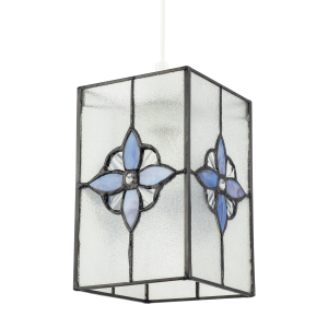 Traditional Clear Glass Tiffany Style Pendant Shade with Purple Panels