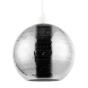 Modern Shiny Disco Mosaic Ball in Mirrored Silver Tiled Retro Style