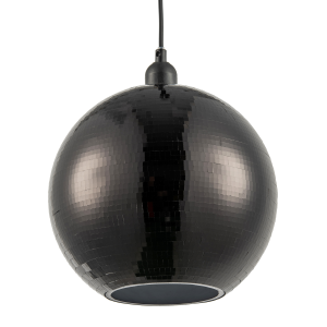 Modern Shiny Disco Mosaic Ball in Mirrored Black Tiles Retro Style