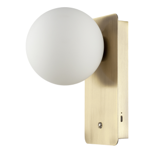 Antique Brass Rechargeable Wall Light with Opal Globe Glass Shade