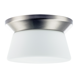 Modern Satin Nickel LED Bathroom Ceiling Light with Opal White Glass