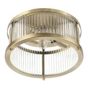 Sleek Matte Antique Brass Flush Ceiling Light with Ribbed Clear Glass