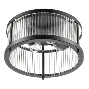 Sleek Matte Black Flush Ceiling Light with Fluted Ribbed Clear Glass