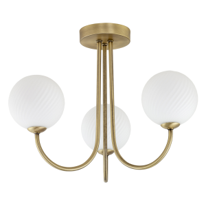 Modern Antique Brass Plated Ceiling Light Fitting with Swirl Glass