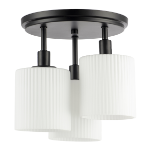 Designer Matte Black Semi Flush Ceiling Light with Fluted Shades