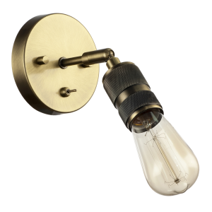 Antique Brass Switched Wall Light with Adjustable Knurled Metal Head