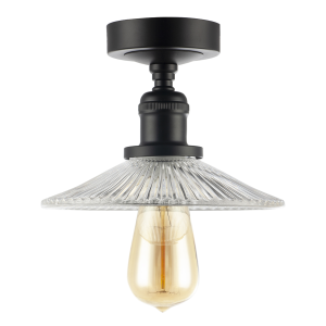 Vintage Design Matte Black Ceiling Light with Fluted Clear Glass