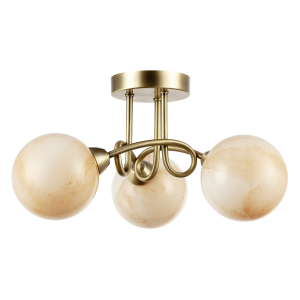 Modern Antique Brass Ceiling Light with Amber Marble Glass Shades