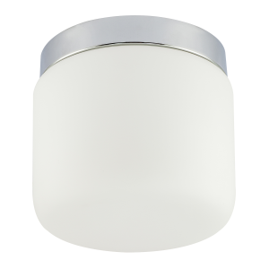 Modern Bathroom LED Ceiling Light in Polished Chrome with Glass Shade