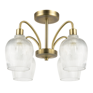 Classy Antique Brass Ceiling Light with Clear Ribbed Glass Shades