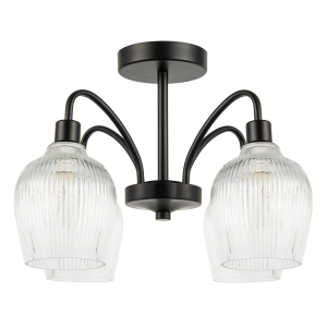 Classy Matte Black Ceiling Light with Clear Ribbed Glass Shades