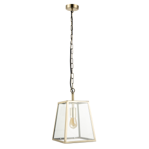 Classic Lantern Pendant Light in Antique Brass with Clear Glass Sides