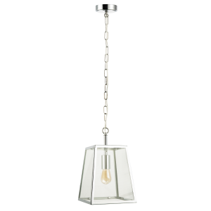 Classic Lantern Pendant Lamp in Polished Chrome with Clear Glass Sides