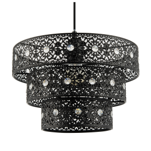 Matte Black Acrylic Gem Moroccan Style Triple Tier Pendant Lamp Shade