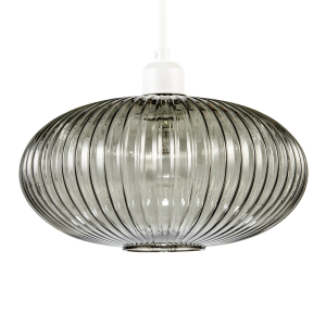 Modern Designer Smoked Grey Line Ribbed Glass Oval Pendant Lamp Shade