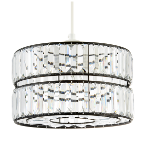 Chic Double Tier Black Pendant Light Shade with Rows of Acrylic Prisms