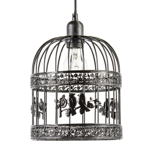 Shabby Chic Shiny Black Gloss Birdcage Shade with 3D Flowers and Birds