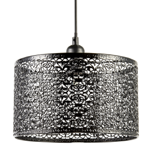Ornate Moroccan Style Decorated Black Gloss Metal Pendant Lamp Shade