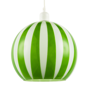 Green and White Striped High Gloss Glass Globe Pendant Light Shade