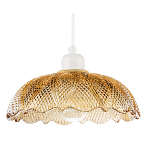 Vintage Amber Tinted Cut Glass Pendant Light Shade with Scalloped Edge