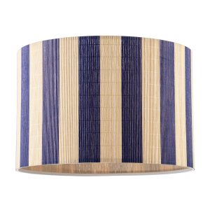 Chic Natural Brown Bamboo Lamp Shade with Navy Midnight Blue Stripes