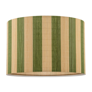 Chic Natural Brown Bamboo Lamp Shade with Garden Olive Green Stripes