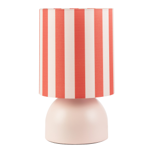 Chic Pastel Pink Domed Table Lamp with Vertically Striped Fabric Shade