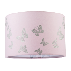 Modern Feminine Soft Pink Lamp Shade with Silver Glitter Butterflies