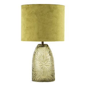Modern Table Lamp with Faceted Glass Base and Olive Green Velvet Shade