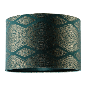 Sophisticated Forest Green Lamp Shade with Intricate Geometric Pattern