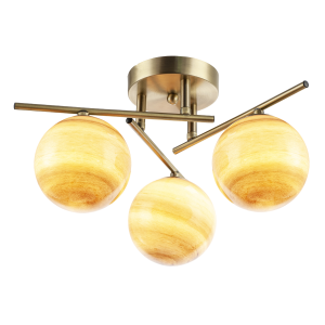 Modern Antique Brass Ceiling Light with Amber Tone Marble Glass Shades