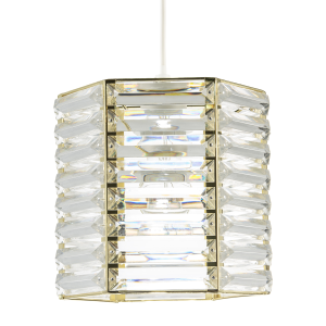 Modern Hexagonal Polished Gold Pendant Shade with Clear Acrylic Rods