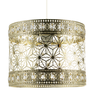 Moroccan Pendant Light Shade in Polished Gold with Clear Acrylic Beads