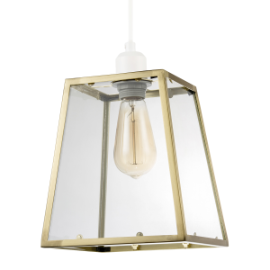 Modern Geometric Polished Gold Lantern Pendant Light Shade with Glass