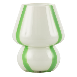 Handcrafted Art Glass Table Lamp in Soft White with Bold Green Ribbons